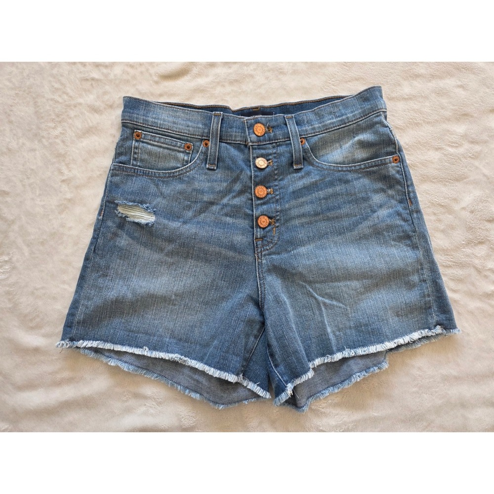 J.Crew Jeans High Rise Button Fly‎ Denim Cutoff Shorts Size 25 Distressed Frayed